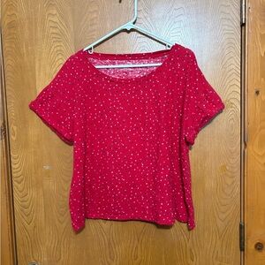 Talbots Red and White Polka Dot Short Sleeve Top